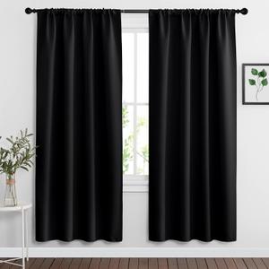 RYB HOME Bedroom Window Treatments Blackout Curtains (42 Wide x 72 Long, Black, 2 Pieces) Blackout Rod Pockets Drapes Panels Windows Shades Energy Efficient Privacy Protect for Living Room