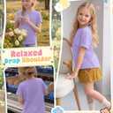 Girls Short Sleeve T Shirts Kids Summer Crew Neck Tops with Pocket Rolled Cuffs Loose Fit Casual Tees 5-14 Years