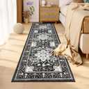Bsmathom Runner Rug for Hallways Non Slip Washable Boho 2x6 Hallway Low Pile Throw Rugs Vintage Carpet Runners for Entry Way, Kitchen, Laundry Room, Bathroom (Black)