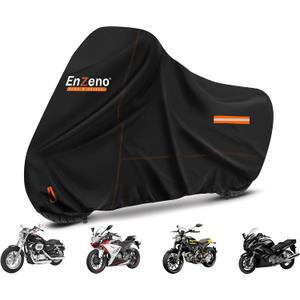 Enzeno Motorcycle Cover 210D Oxford Fabric Motorcycle Covers Waterproof Outdoor Windproof Dustproof Moped Cover with snap Fastener 275x105x125cm Motorcycle tarp Motorbike Cover Black