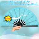 2 x Blulu Glitter Large Rave Folding Fans Silk Clack Popping Hand Fan for Line Dancing Chinese Make Sounds Fan for Women Dance Festival Dancing Wedding Party