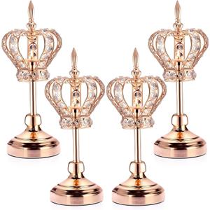 Mumufy 4 Pcs Gold Crystal Candle Holders Crown Candlestick 13.8 Inches Tealight Holders Metal Candelabra Vintage Votive Candlesticks Elegant Candle Centerpiece for Wedding Festival Dining Table Decor