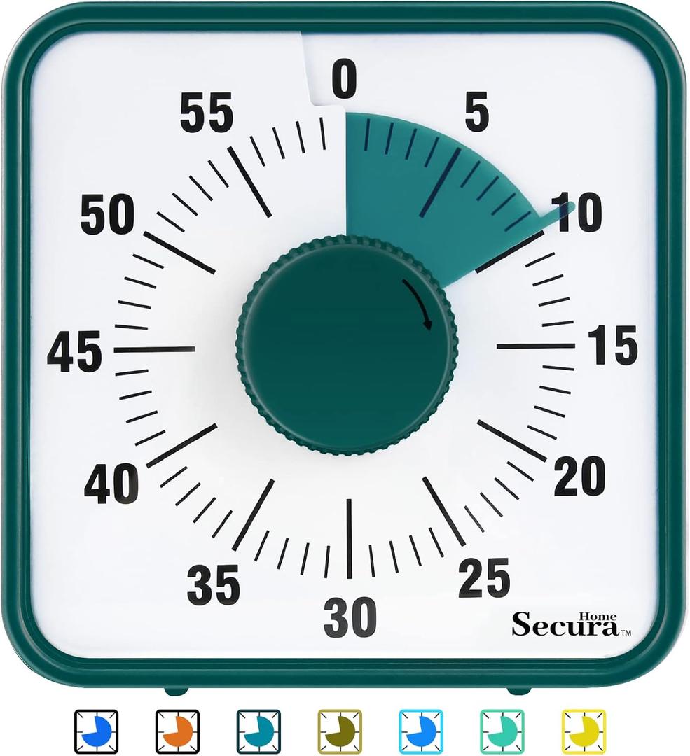 60-Minute Visual Timer, 7.5 Inch Oversize Countdown Timer Clock for Kids and Adults, Durable Mechanical Time Management Tool with Magnetic Backing Dark Green (Regular)