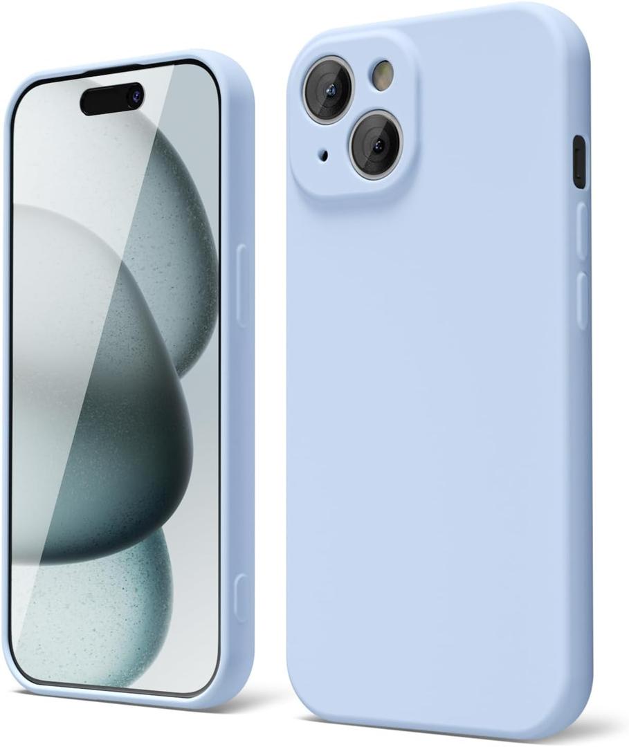 oakxco for iPhone 15 Phone Case Liquid Silicone, Cute Thin Slim Grip Soft Rubber Gel for Women Men, Smooth Matte TPU Plain Solid Color Girly Simple Case with Camera Cover Protection, Light Blue