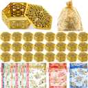 Gerrii 24 Pack Indian Return Gifts for Pooja Bulk Gold Hollow out Hexagon Plastic Candy Boxes with Colorful Organza Bags Indian Return Gifts for Pooja Diwali Wedding Housewarming Christmas (Classic)