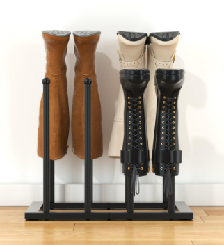 Urban Deco Free Standing Shoe Racks, Boot Organizer for Tall Boots, Black Metal Boot Rack Fit for 4 Pairs, Shoe Organizer for Dorm Room, Entryway (Black-4 pairs)