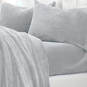 Micro Fleece Extra Soft Cozy Velvet Plush Solid Sheet Set. Deluxe Bed Sheets with Deep Pockets. Velvet Luxe Collection (California King, Light Grey)