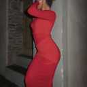 Ekaliy Women's Sexy Mesh Dress Long Sleeve Mock Neck Bodycon Sheer Ruched Maxi Dress Party Cocktail Dresses (M)