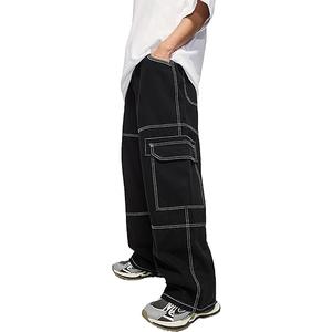 Denim Cargo Pants Y2k Baggy Jeans Gothic Punk Wide Leg Streetwear Oversized Relaxed Fit Jeans, Size M