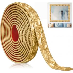 Peel and Stick PVC Crown Molding Trim Flexible Molding Trim 13.1 ft x 1.2" Self Adhesive Wallpaper Wall Border Mirror Frame Baseboard Cabinet for Home Decor Edge Background(Champagne Gold)