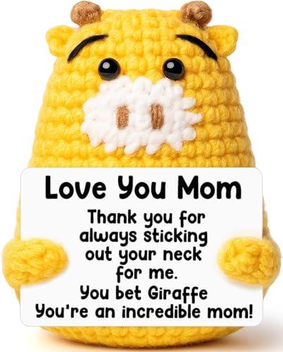 CryCarrot Mothers Day Mom Gifts from Daughter Son - Love You Mum, Handmade Crochet Giraffe Birthday Gift for Moms Mama Mommy Bonus Stepmom, Best Mom Ever Gifts for Birthday Emotional Cute Decor, Pack of 2