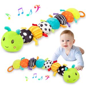 Baby Stuffed Animal Toys for 0-6 6-12 Months, Baby Musical Caterpillar Tummy Time Toys for Babies 3 6 9 12 18 Months, Newborn Infant Sensory Toys Gifts for 1 2 Year Old Boys Girls (Green)