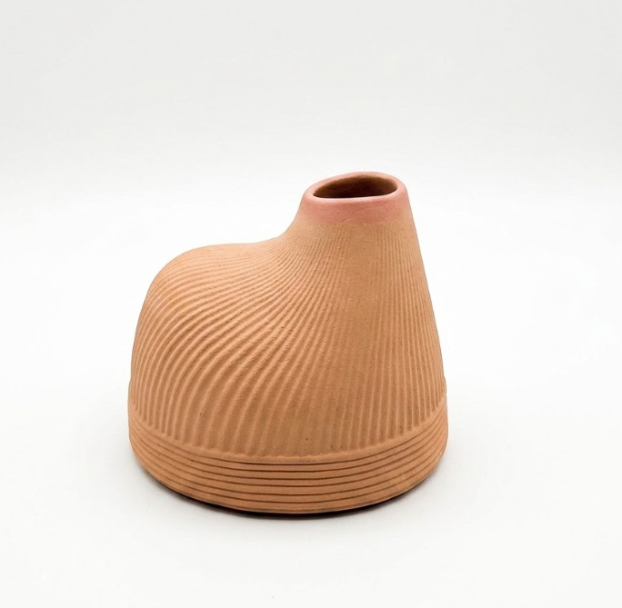 Chamber Style Terra Cotta Bud Vase Medium Size Glazed Inside New Art Deco