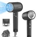 Hair Dryer, 100,000 RPM High-Speed Blow Dryers for Women & Men, Fast-Drying, 500 Million Negative Ions, Heat-Control, Low-Noise with Diffuser & Nozzle, Compact Foldable for Home Travel Use (Black)