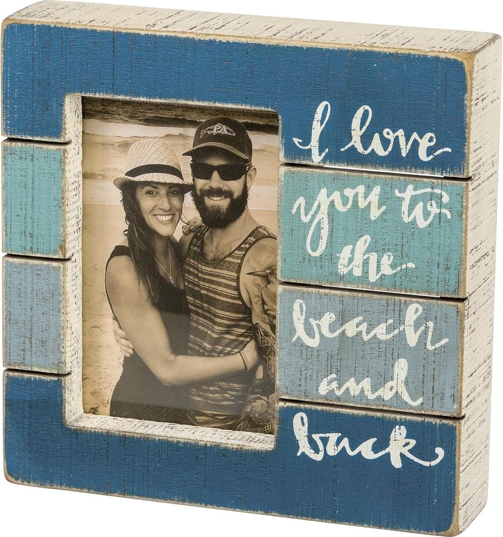 Primitives by Kathy I Love You To The Beach And Back Decorative Picture Frame (8" x 8" x 2", Fits 4" x 6" Photo)