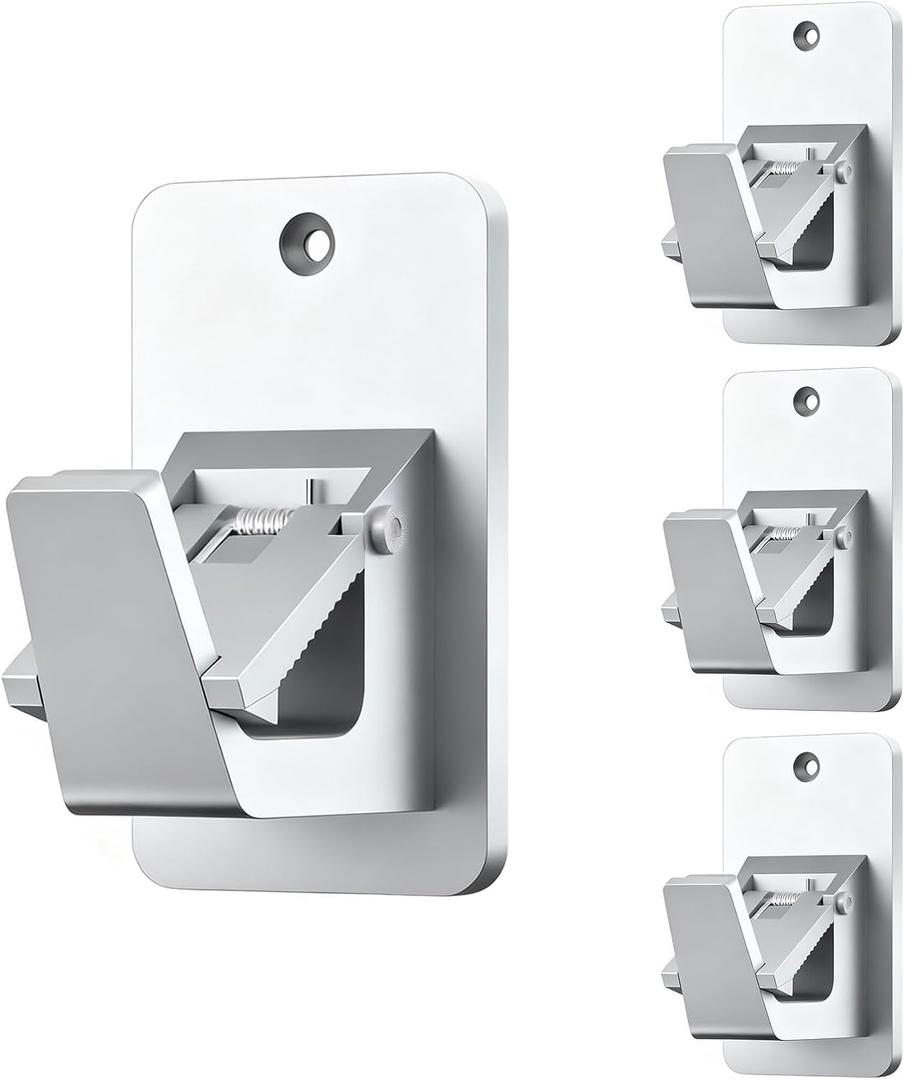 Adhesive No Drill Curtain Rod Brackets - Heavy Duty 30LB Holders for Bathroom Bedroom Kitchen, Universal Damage-Free Window Rod Hooks with Nail-Free Installation (4PC Silver)