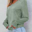 Dokotoo Women's Casual Long Sleeve Shirts Shirred Shoulders Solid Color Knit Tops Blouses (S)