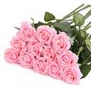 IPOPU 12Pcs Pink Roses Artificial Flowers Pink Flowers Artificial for Decoration Real Touch Silk Flowers Floral Arrangement for DIY Wedding Bridal Shower Centerpieces Party Decorations (Light Pink)