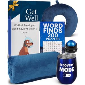 Amabeen Gifts Get Well Soon Gift Basket for Men  Recovery & After Surgery Care Package - Plush Blanket, Insulated Tumbler, Neck Pillow, Massage Roller, Puzzle Book, Funny Card, Pen