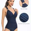 KI LAPHEE One Piece Bathing Suit for Women Tummy Control Swimsuits V Neck Ruched Cross Back Self Tie (Black)