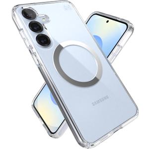 Speck Samsung Galaxy S25 Plus Case - Magnet Case,13-Foot Drop Protection,Anti-Yellowing -Samsung S25 Plus Case Magsafe-Raised Bezel & Enhanced Buttons - Presidio Perfect-Clear -Clear/Chrome(Pack of 1)