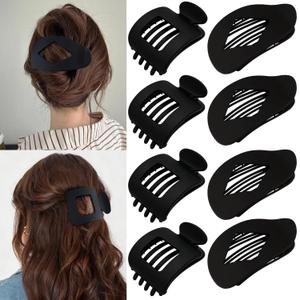Atoden Flat Hair Clips Large Claw Clips for Thick Medium Thin Hair 8Pcs Square and Round Oval Non Slip Strong Hold Barrettes French Duckbill Accessories for Women Girls Matte Black Color