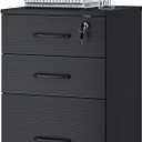 Panana 3 Drawer Wood Mobile File Cabinet, Under Desk Storage Drawers Small File Cabinet for Home Office (Black)