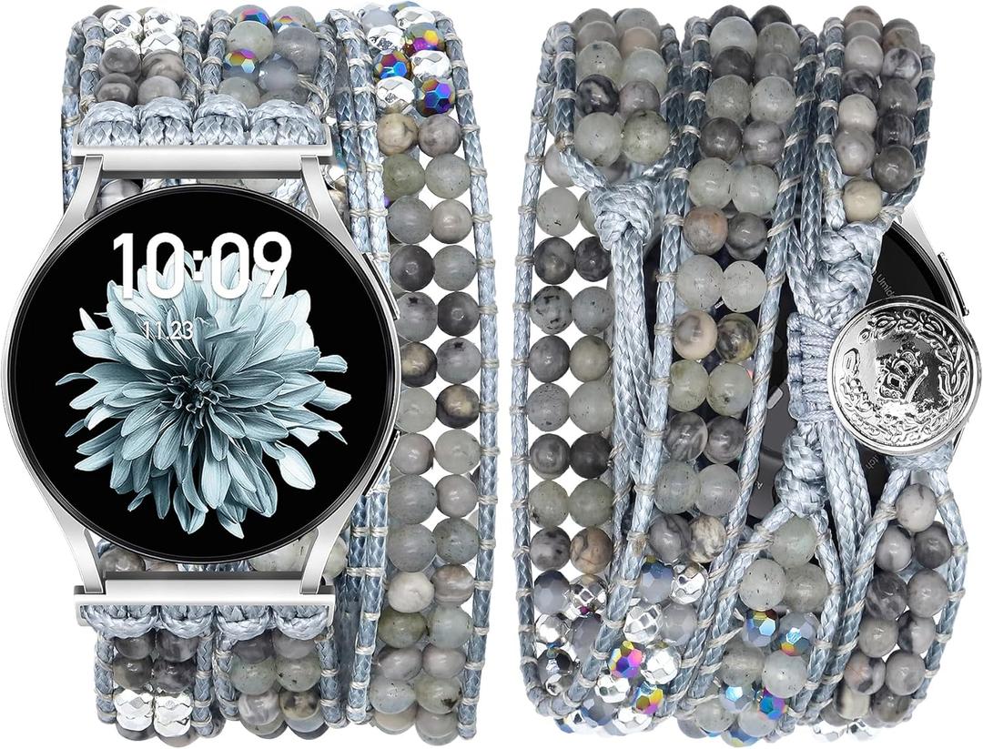 JR.DM Boho Beaded Handmade Braided Bracelet Band Women 20mm Compatible with Samsung Galaxy Watch 7/6/5/4/Active 2/4 Classic/6 Classic/5 Pro/FE 40mm 42mm 43mm 44mm 45mm 46mm 47mm