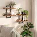 HOOBRO Floating Shelves, 15 Inch Wall Shelf Set of 2, Wall Mounted Storage Shelves 2-Tier, Hanging Bathroom Shelves, for Living Room, Bedroom, Bathroom, Kitchen, Rustic Brown and Black BF32BJ01