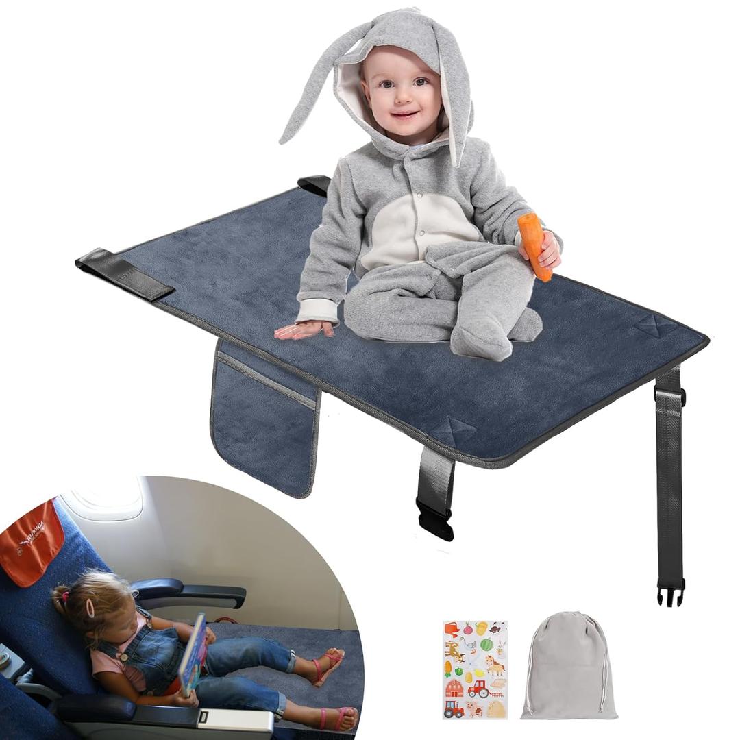 Airplane Bed for Toddler, Soft Airplane Seat Extender for Kids, Baby Airplane Travel Essentials, Grey