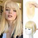 Hair Toppers for Women with Bangs 100% Human Hair 3603D Cover Fake Bangs Hair Topper with Thinning Newly Upgraded Realistic Scalp with Hairpieces for Daily Wearr(Light Blonde) (Bangs-9 Inch)