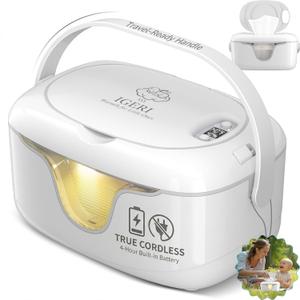 Portable Baby Wipe Warmer - Cordless Rechargeable Wet Wipes Dispenser for Travel Battery Operated with Nightlight Temperature Control for On the Go