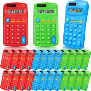 30 Pack Pocket Calculator Small Battery Powered Bulk Mini Size 4 Function Hand Held Basic Calculator for Students Kids School Home Office(Green, Red, Blue)