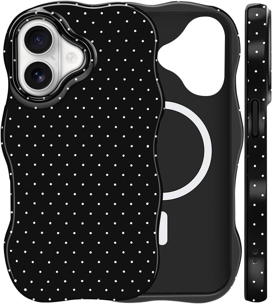 Magnetic for iPhone 17 Wave Polka Dot Phone Case, Black
