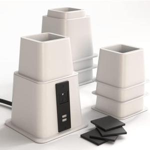 Home Intuition Heavy Duty Adjustable Bed Risers Furniture Riser 3, 5 or 8-Inch, 6 Pack (White W/USB)