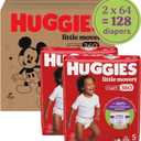 Huggies Size 5 Baby Diapers, Little Movers HuggFit 360 Baby Diapers with 360 Waistband, Size 5 (27+ lbs), 128 Count (2 Packs of 64)