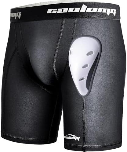 COOLOMG Mens Compression Shorts with Cup Athletic Sliding Underwear for Baseball Football MMA Lacrosse Field Hockey, Large