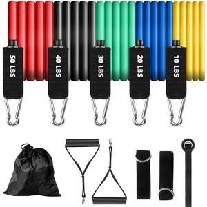 Resistance Bands Set, Exercise Bands, Workout Bands with Handles for Men and Women, Ankle Straps, Door Anchor and Carry Bag - Home and Gym Strength Training