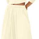 Panadila Womens 2 Piece Lounge Sets Matching Vacation Outfits Ribbed Button Down Cardigan and Elastic Waist Skirt Sets (Large, Ivory)
