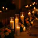 Set of 6 White Pillar Candles with Clear Glass Hurricane Holders- Elegant Cylinder Candle Vases for Weddings, Parties, Centerpieces, Home & Office Decor (White, 6 Set)