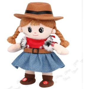 Hopearl Talking Singing Cowgirl Repeats What You Say Girl Walking Doll Electric Interactive Animated Toy Speaking Plush Buddy Gifts for Toddlers, 9.5''