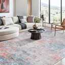 Auemtyn 4x6 Washable Area Rug - Modern Abstract Soft Thin Non-Slip Indoor Floor Carpet for Living Room Bedroom Dining Nursery Farmhouse - Coral