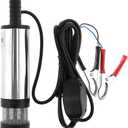 Submersible Electric Diesel Pump, 12V 3.8cm Silver Portable Aluminum Alloy Car Electric Submersible Pump Fuel Water Oil Barrel Pump with 2 Alligator Clips
