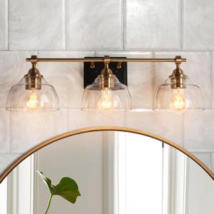KSANA Bathroom Light Fixtures, 3 Light Black and Gold Vanity Lights for Bathroom with Clear Glass Shade, 24.5'' Modern Brass Bathroom Lights Over Mirror