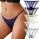 J-pone Sexy Underwear for Women String Bikini Underwear for Women High Cut Breathable Hipster Cheeky Lace Panties 5Pack (Large)