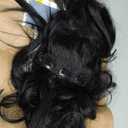 ALXNAN Clip in Long Wavy Synthetic Hair Extension 24 Inch Black 4PCS Thick Hairpieces Fiber Double Weft Hair for Women