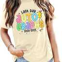 MYHALF Happy Last Day of School Shirt Women Last Day Autographs Teacher Tees Shirts Teach Life Short Sleeve Crewneck Outfit (Small, Apricot)