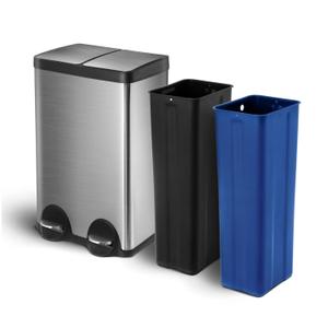 Home Zone Living 15.8 Gallon Kitchen Trash Can, Dual Removable Liners for Recycling and Trash, Wide Stainless Steel Shape (7.9 + 7.9 for 15.8 Gallon Total)