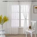 White Sheer Curtains Floral Embroidery Rod Pocket Voile Drapes for Living Room, Bedroom, Window Treatments Semi Flower Pattern Curtain Panels for Kitchen, Yard,54 x 63 Inch, 2 Panels