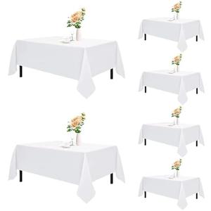 Romanstile 6 Pack White Rectangle Tablecloth 60 x 102 Inch, Reusable and Washable Table Clothes for 6 Foot Tables, Stain Resistant Polyester Fabric Table Cover for Wedding, Party, Banquet